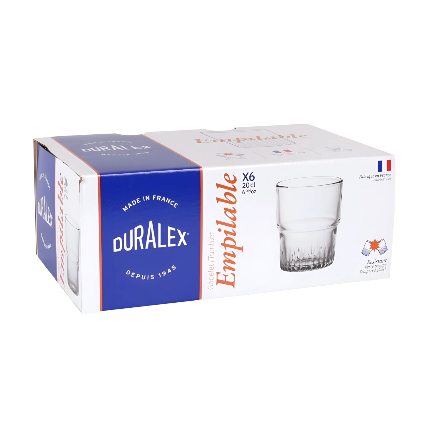 Duralex stackable clear 200ml textured glass tumblers set of 6