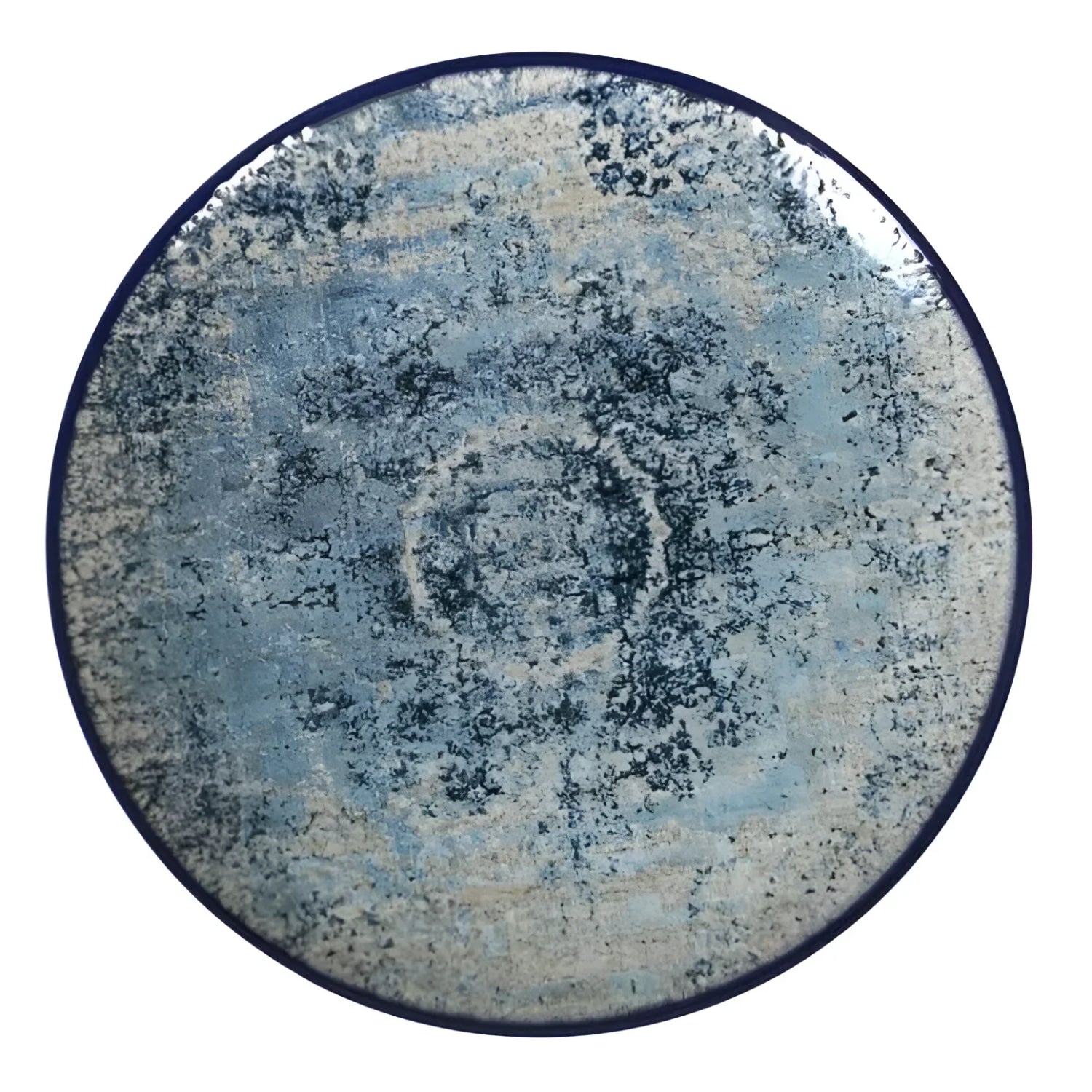 Round textured blue and gray Electra 32cm dinner plate underplate in stoneware style