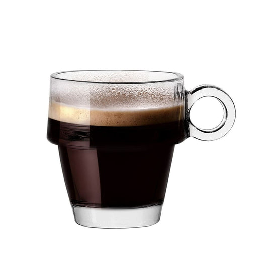 Espresso coffee glasses cups Handle 90ml Tower -Pack of 3- Stackable