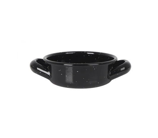 Black enameled ceramic soup bowl with two handles for Estrella Spanish Mini Paella Pan