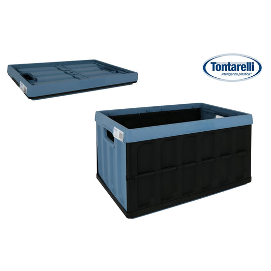 Folding crate with lid 46L Black/slate blue Tontarelli
