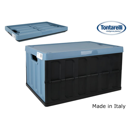 Folding crate with lid 62L Black/slate blue Tontarelli
