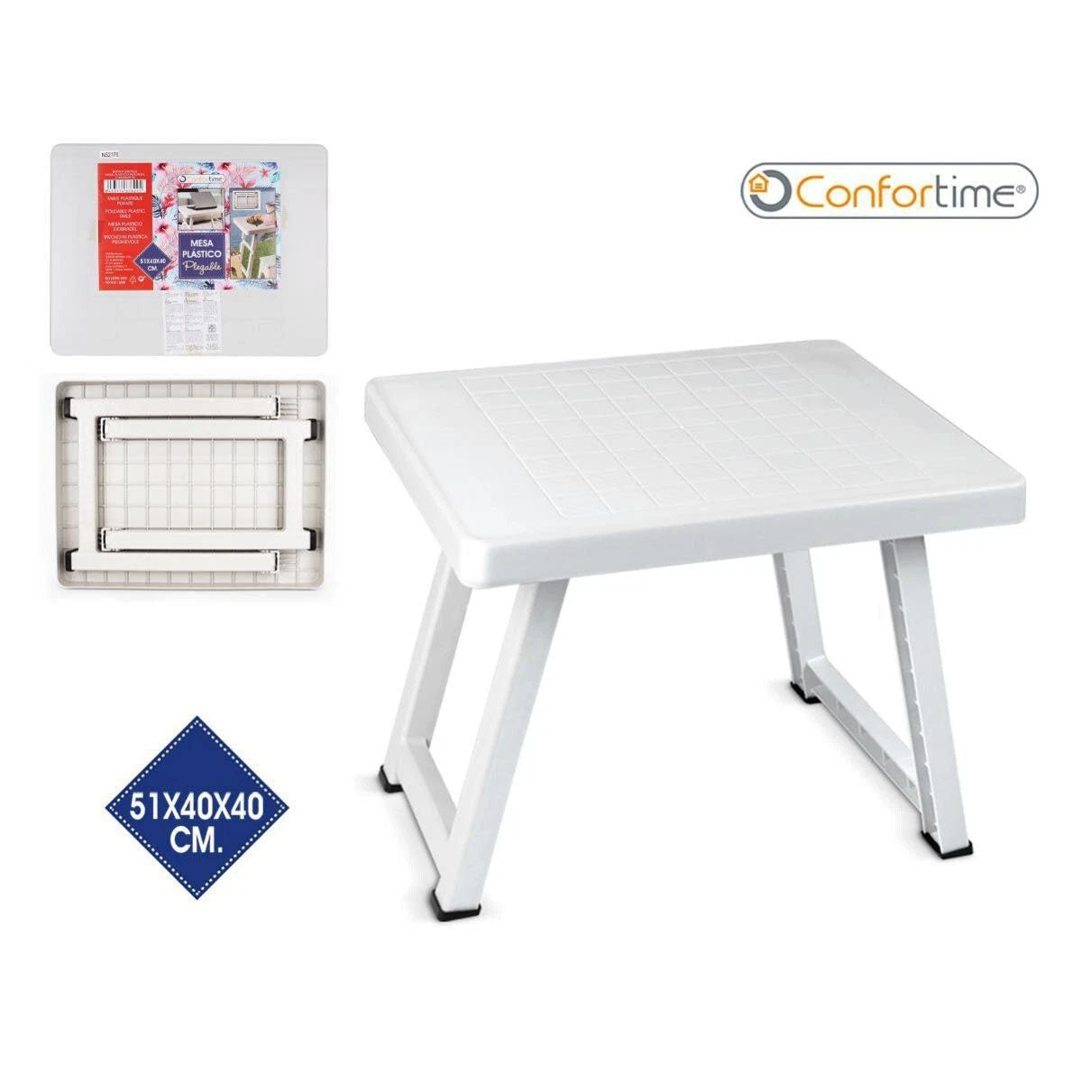 White folding table for camping garden toddlers 51x40x40cm Confortime