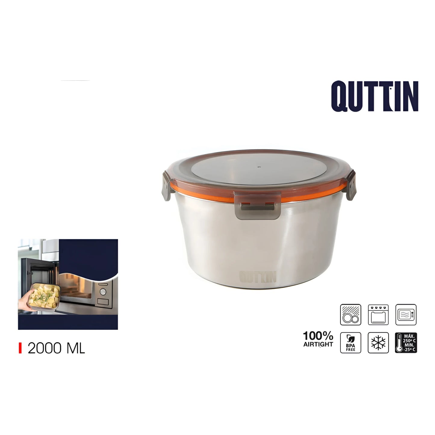 Food storage containers Microwave safe Stainless Steel Hermetic 2000ml Quttin