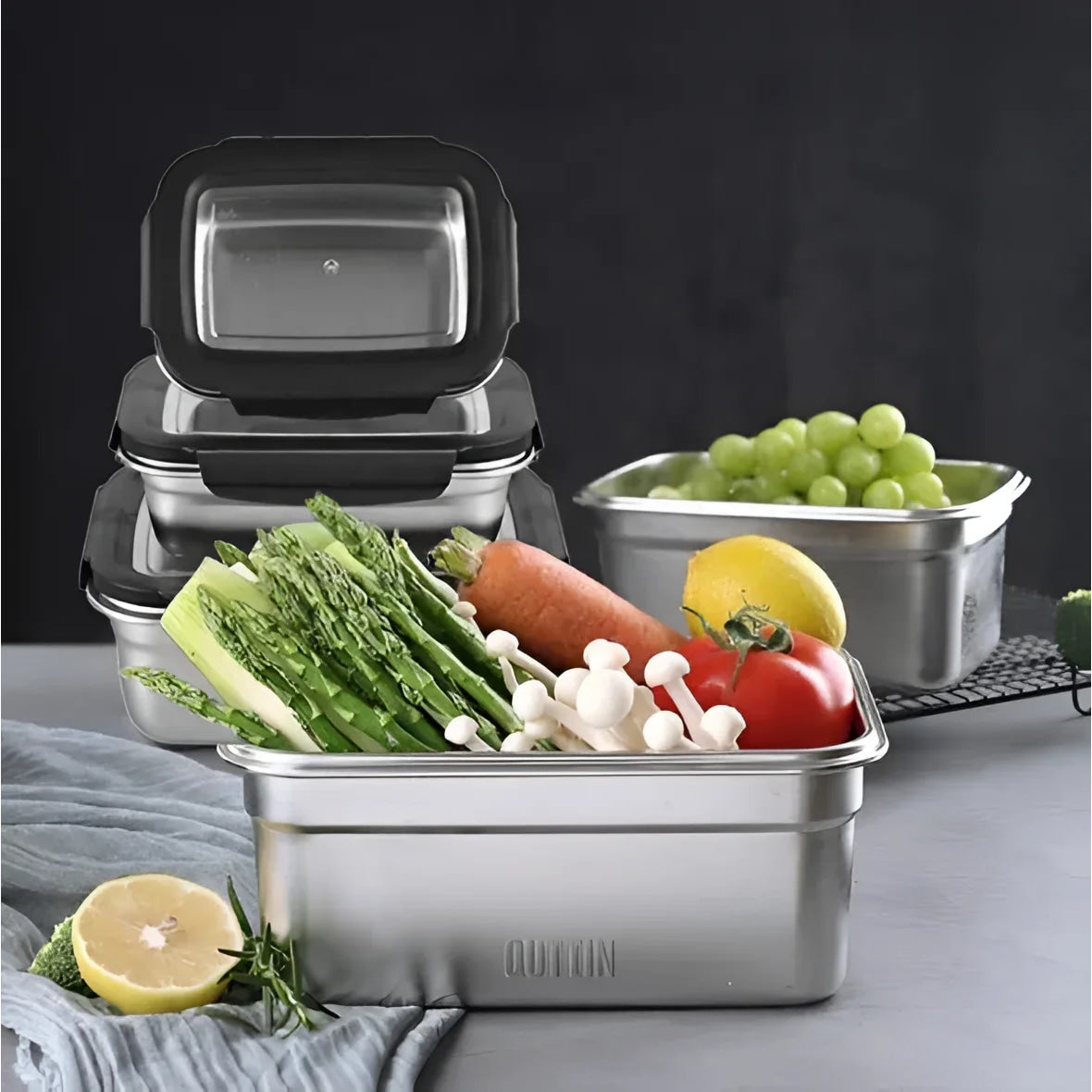 Food storage containers Microwave safe Stainless Steel Hermetic 1.8L rectangular Quttin