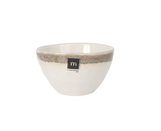 White ceramic bowl with irregular brown rim, Fustam Stoneware 625ml
