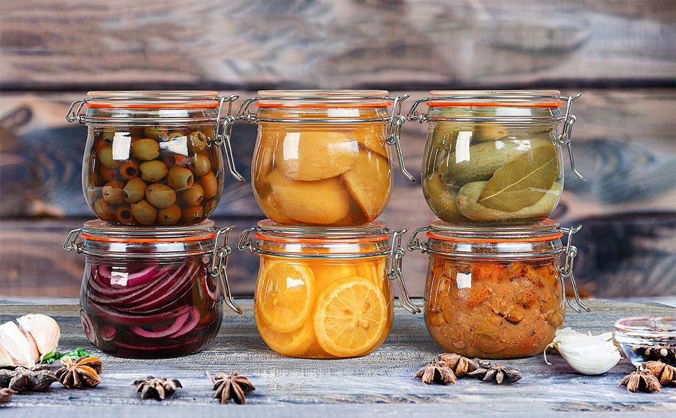Clip Top Airtight Clear Glass Storage Spice Herb Jam Kitchen Jar 500ml