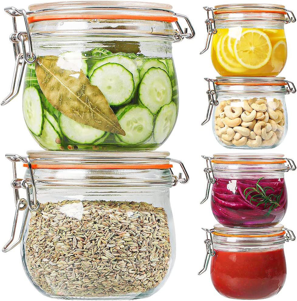 Clip Top Airtight Clear Glass Storage Spice Herb Jam Kitchen Jar 500ml