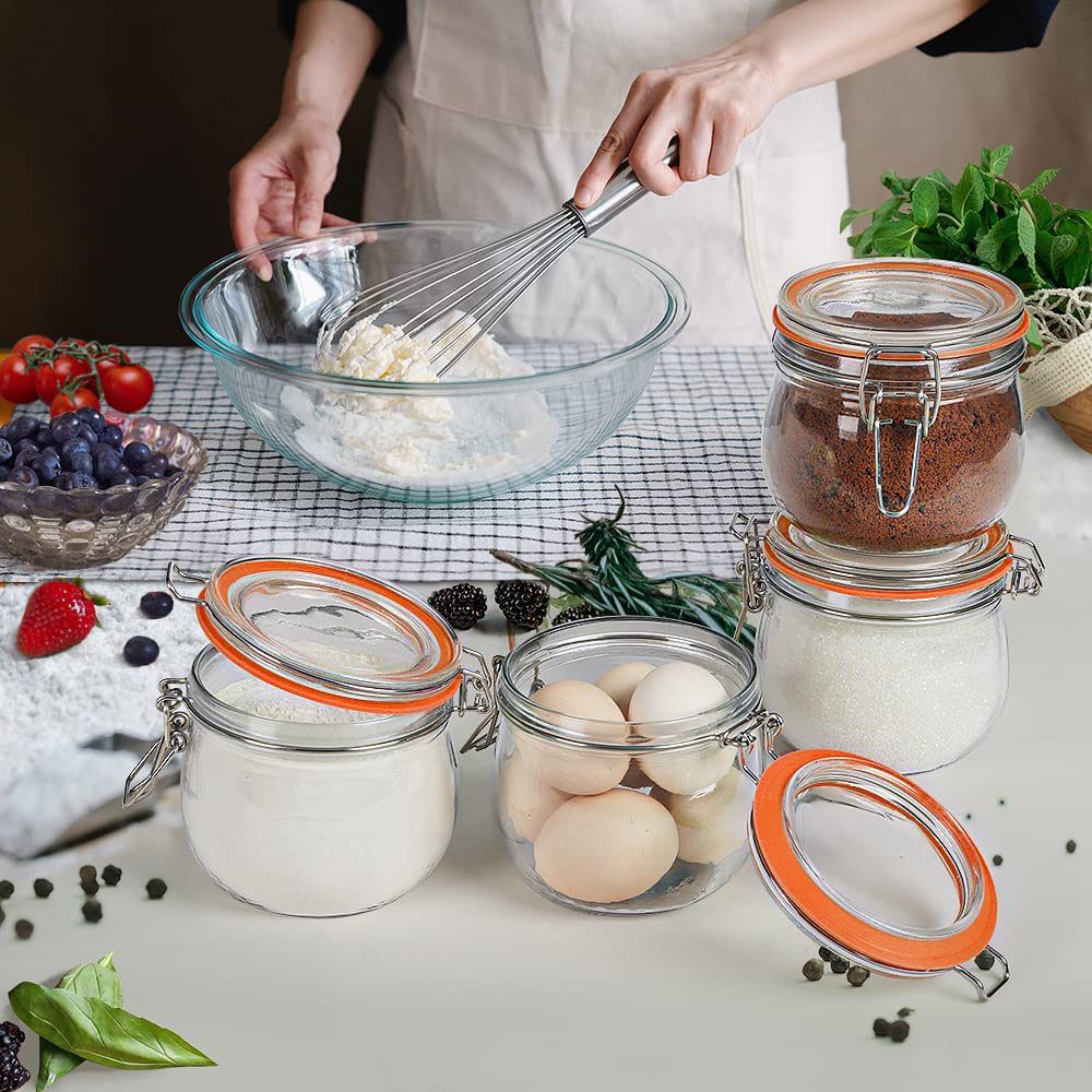 Clip Top Airtight Clear Glass Storage Spice Herb Jam Kitchen Jar 500ml