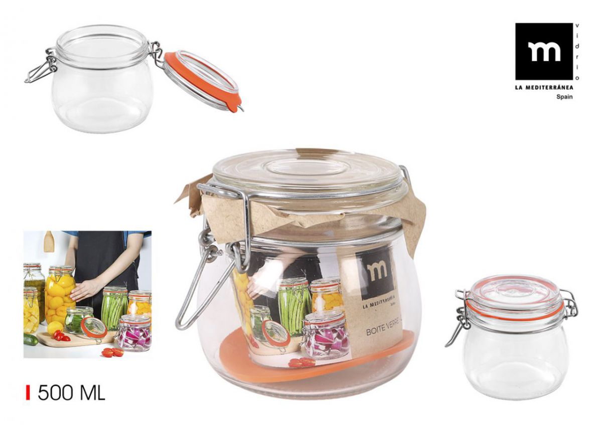 Clip Top Airtight Clear Glass Storage Spice Herb Jam Kitchen Jar 500ml