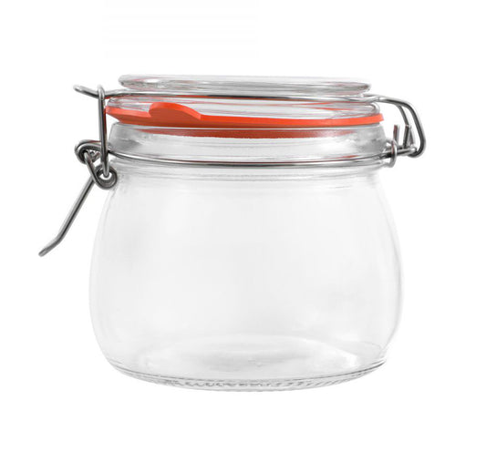 Clip Top Airtight Clear Glass Storage Spice Herb Jam Kitchen Jar 500ml