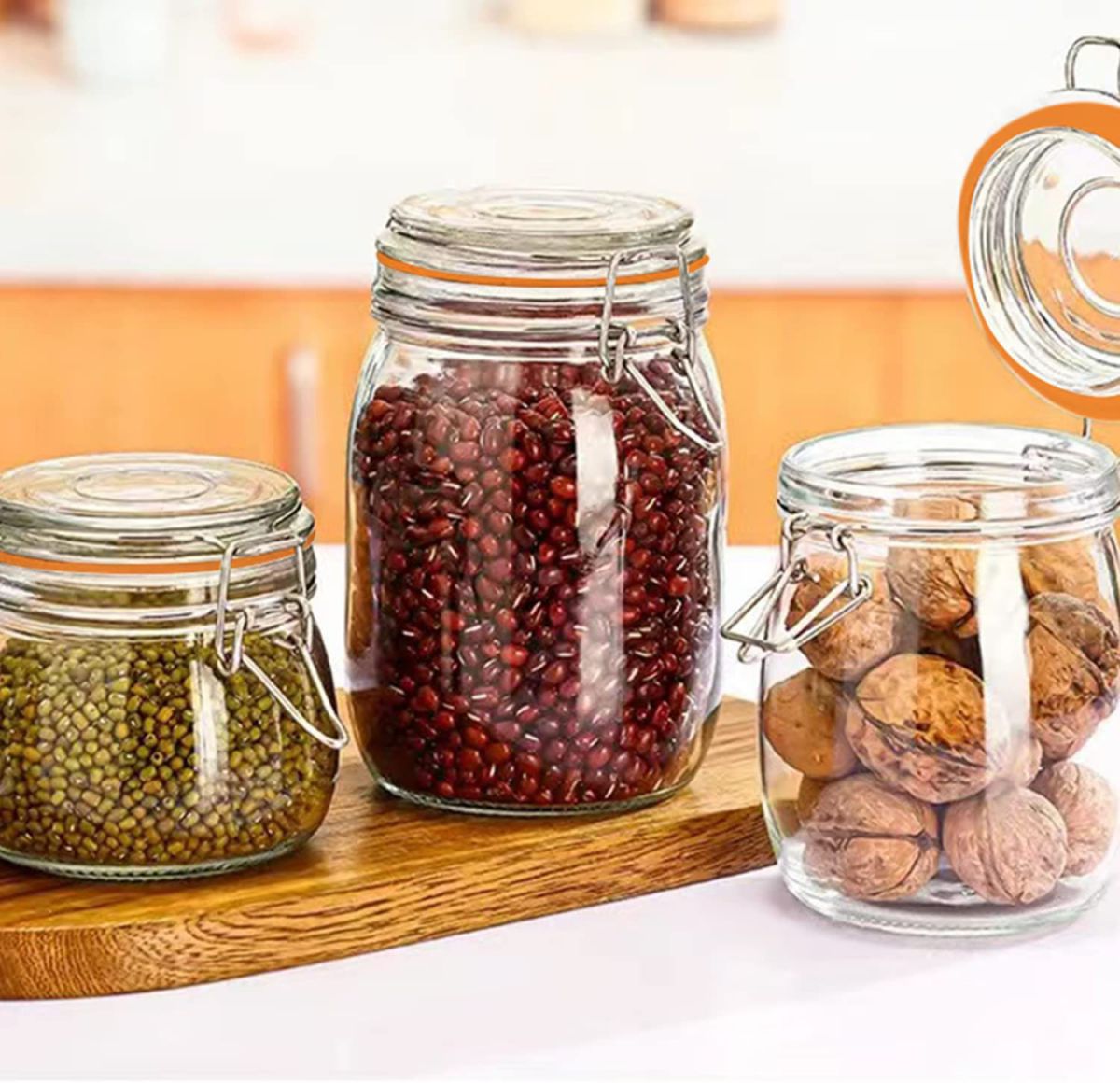 Clip Top Airtight Clear Glass Storage Spice Herb Jam Kitchen Jar 750ml
