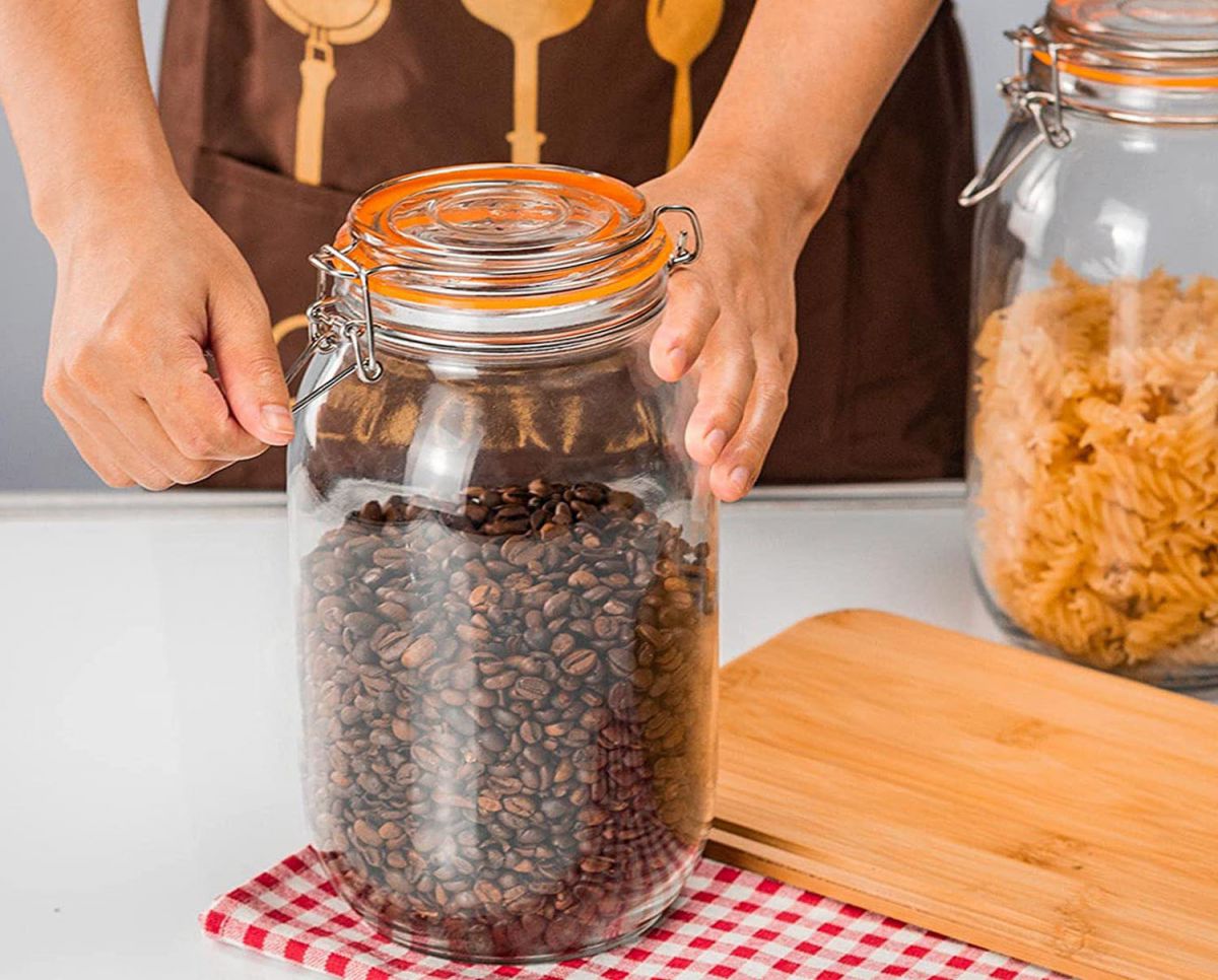 Clip Top Airtight Clear Glass Storage Spice Herb Jam Pasta Kitchen Jar 3L