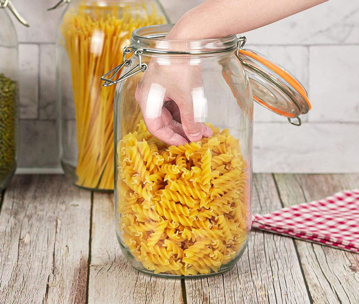 Clip Top Airtight Clear Glass Storage Spice Herb Jam Pasta Kitchen Jar 3L