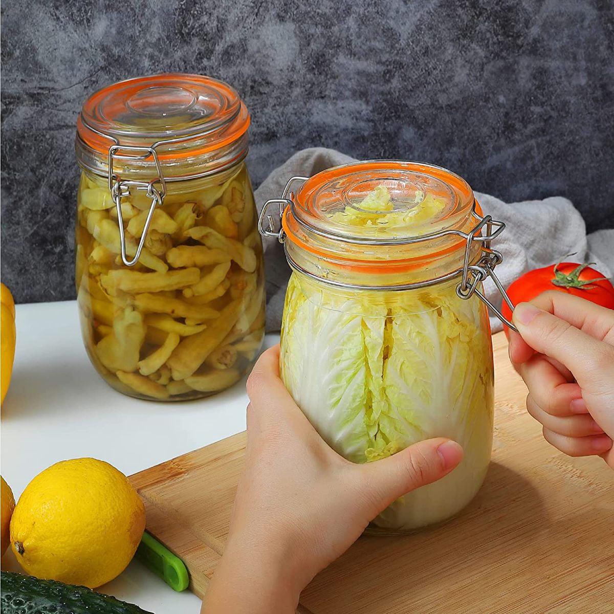 Clip Top Airtight Clear Glass Storage Spice Herb Jam Kitchen Jar 1L