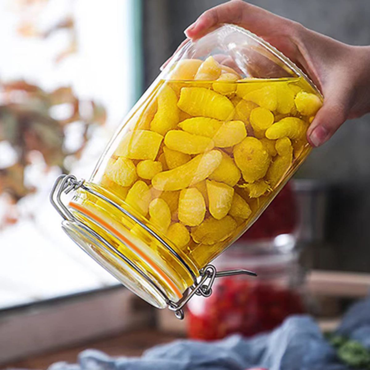Clip Top Airtight Clear Glass Storage Spice Herb Jam Kitchen Jar 1L