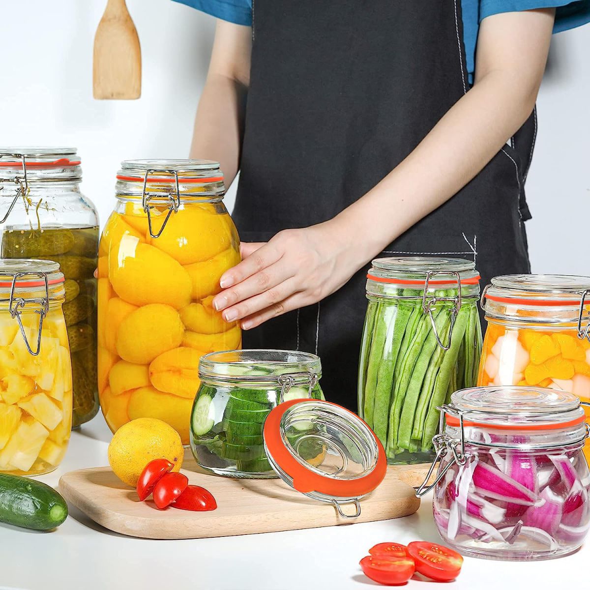 Clip Top Airtight Clear Glass Storage Spice Herb Jam Kitchen Jar 1.5L