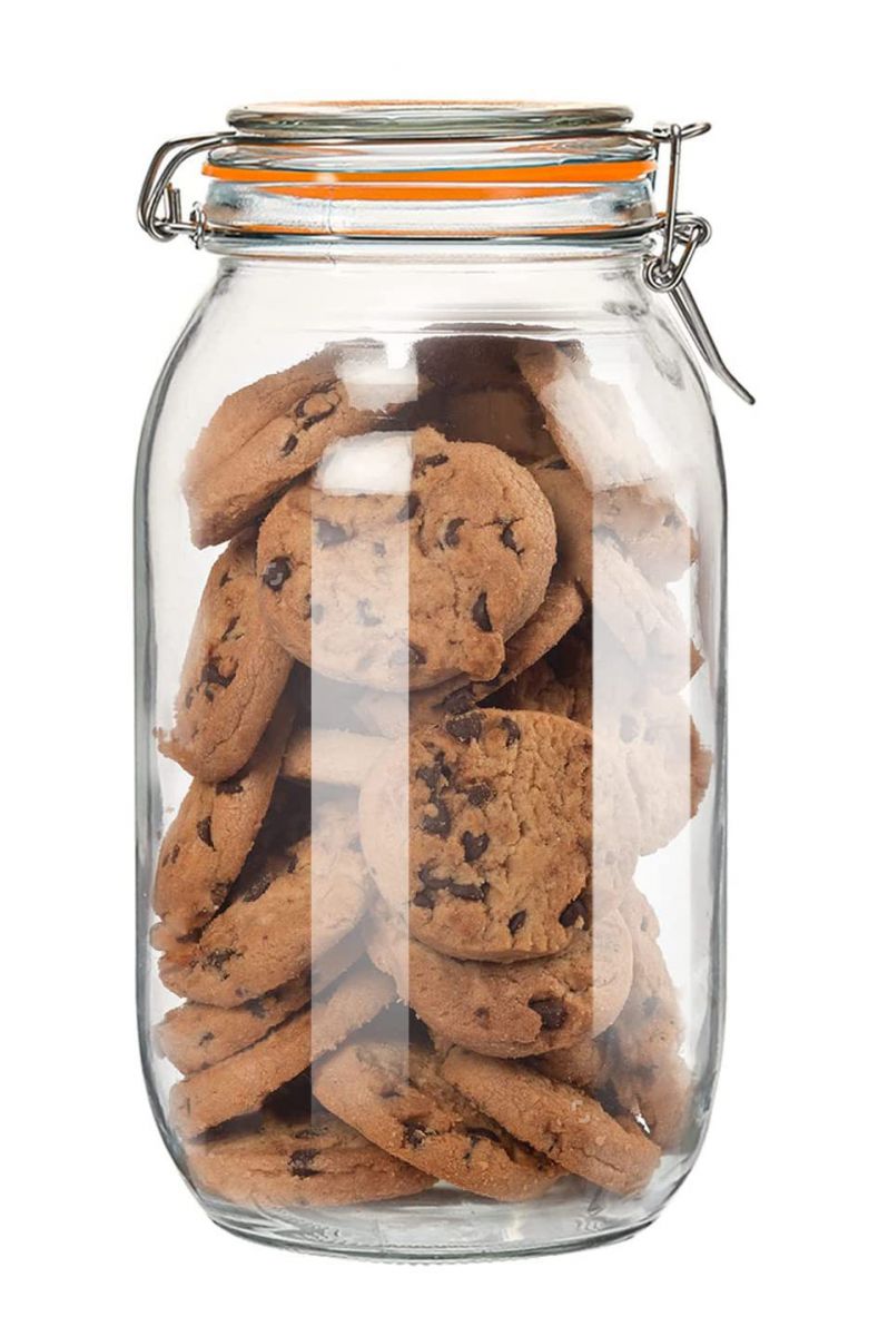 Clip Top Airtight Clear Glass Storage Spice Herb Jam Kitchen Jar 2L