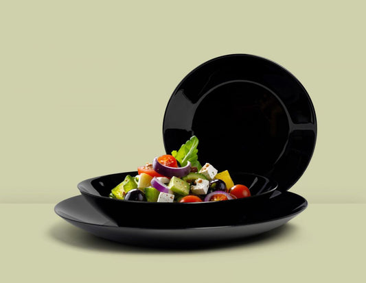 12pcs Opal glass Dinner set Tempered Resistance BLACK