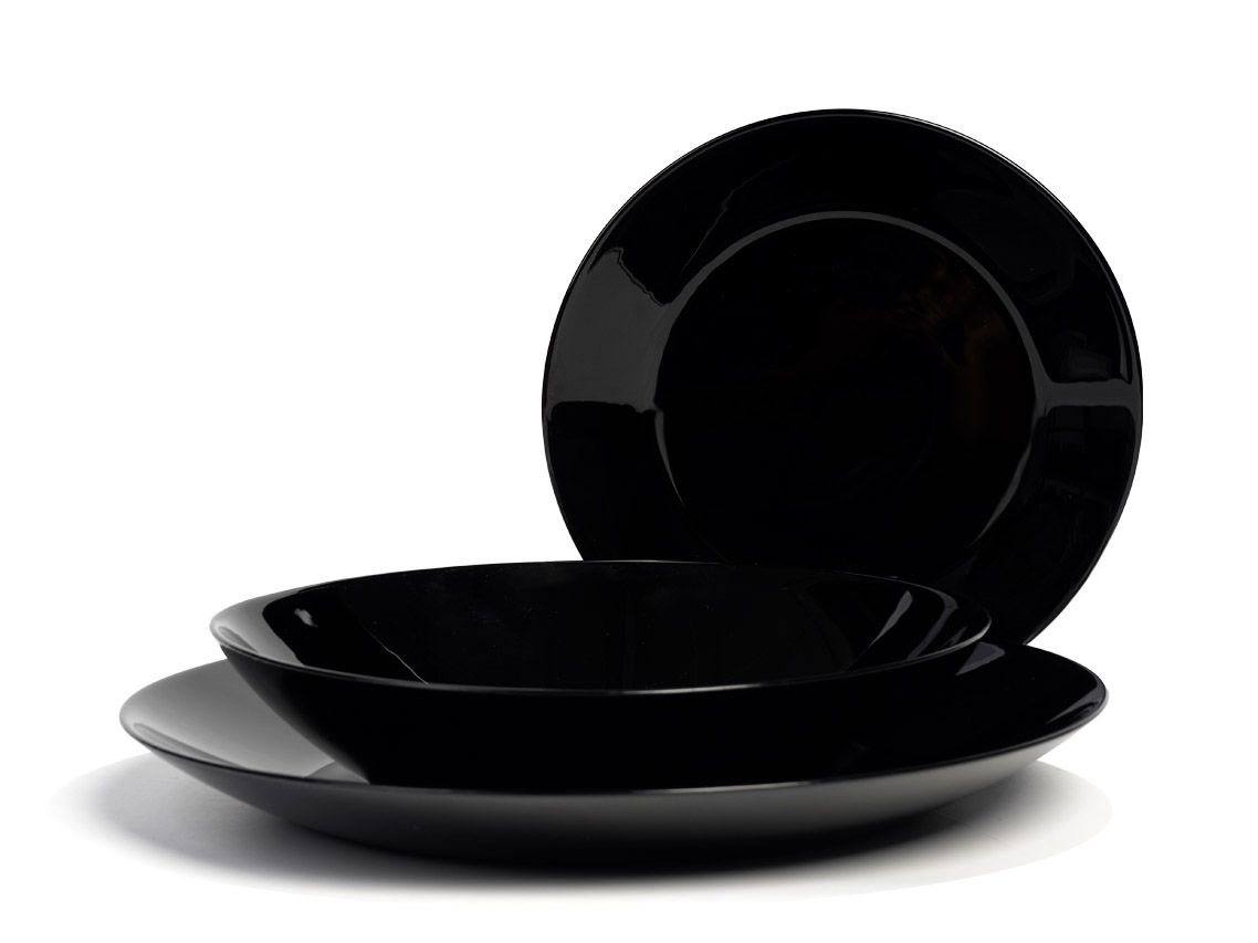 12pcs Opal glass Dinner set Tempered Resistance BLACK