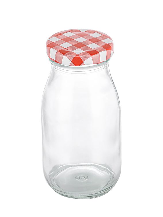 250ml Glass bottle Red screw lid Milk Juice water 9x25.5cm MIA