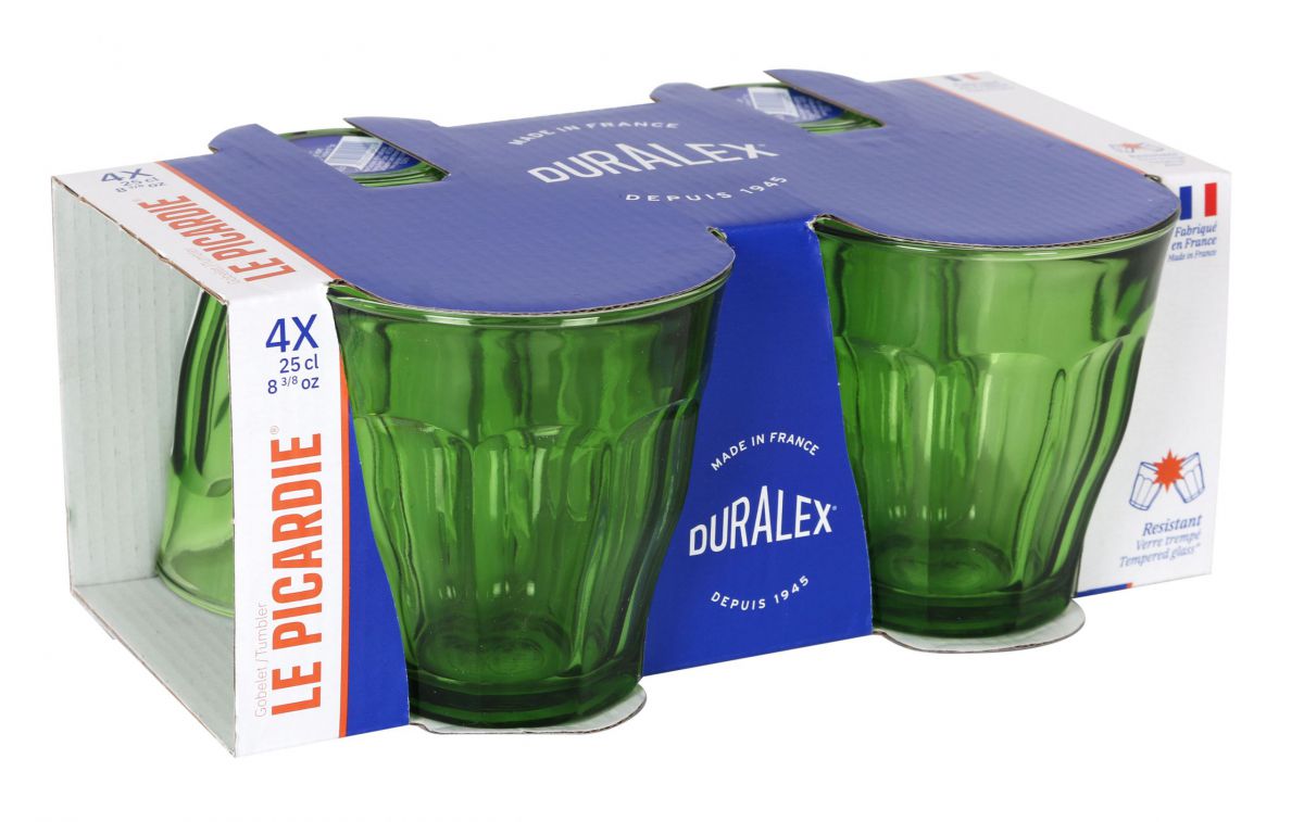 Duralex Green Picardie drinking glasses tumblers 250ml