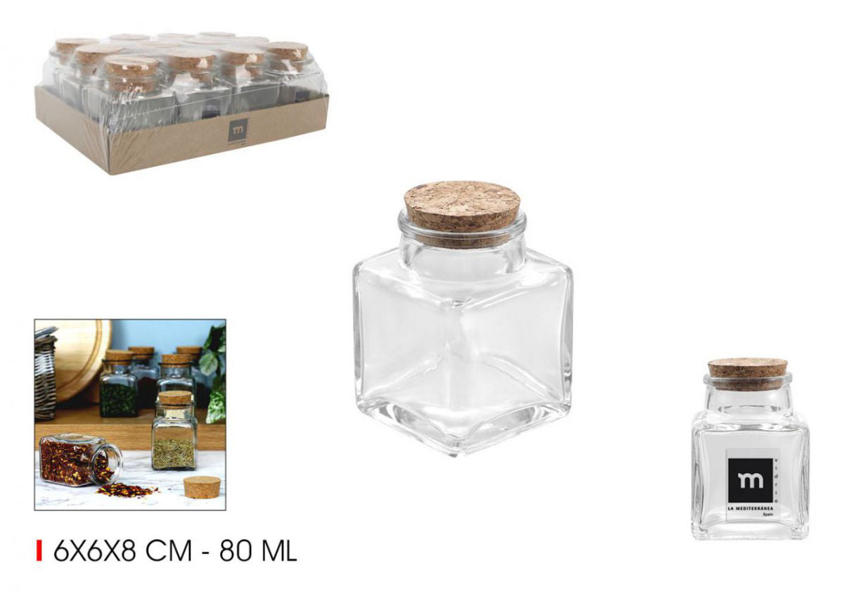 Kitchen Jar glass 80ml Square with cork
