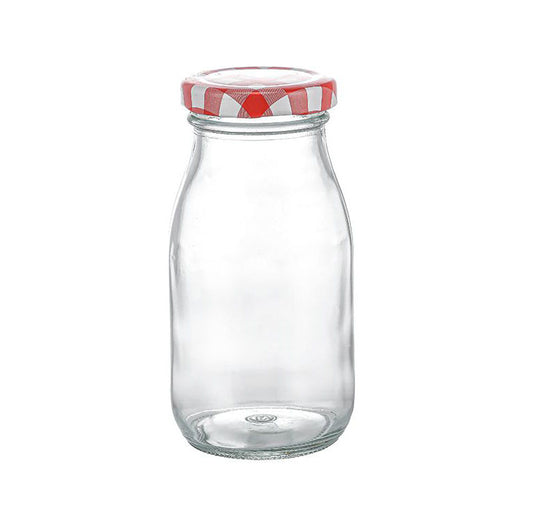 250ml Glass bottle Red screw lid Milk Juice water 9x25.5cm MIA