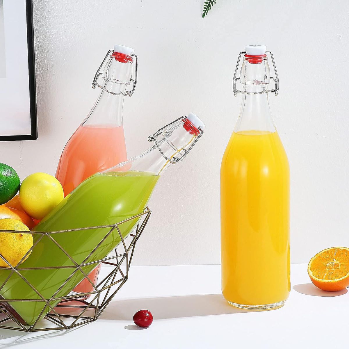 1L Glass Swing Flip Top Lid Bottles water wine Cider Reusable Home