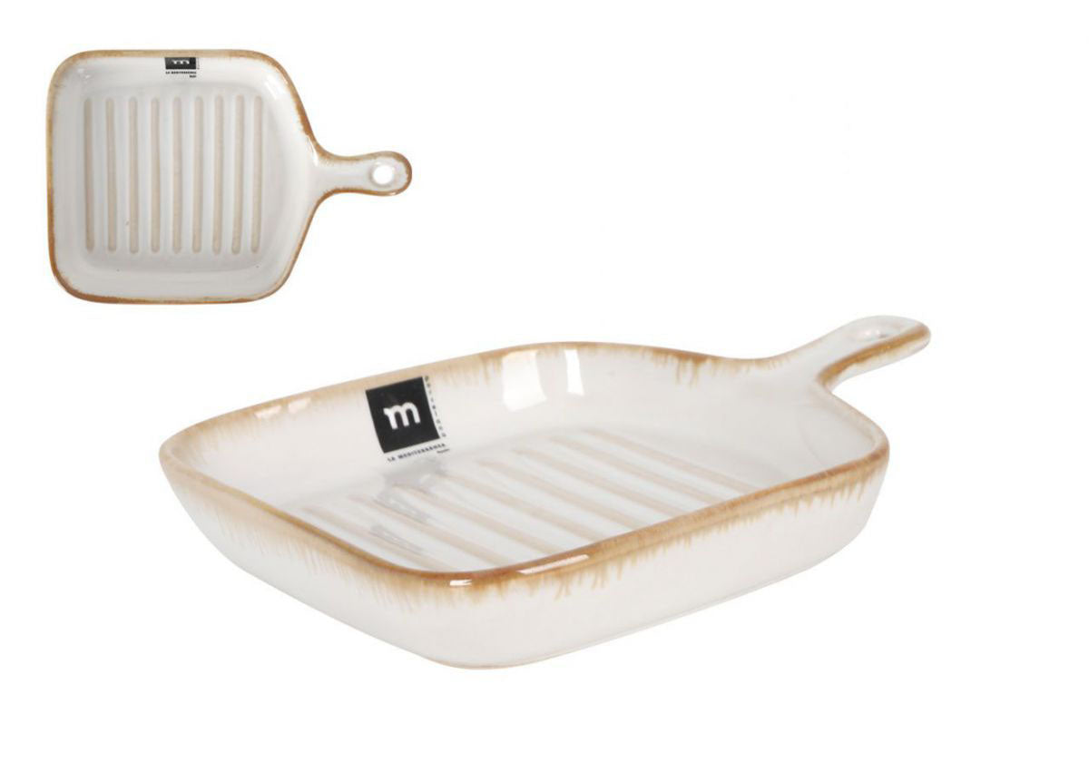 Milky Cream Square dish With Handle 21.5x15.2cm
