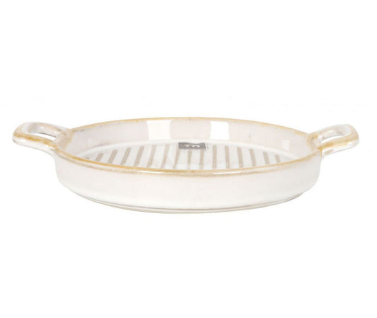 Milky Cream Round dish With Handles 20.5x16cm