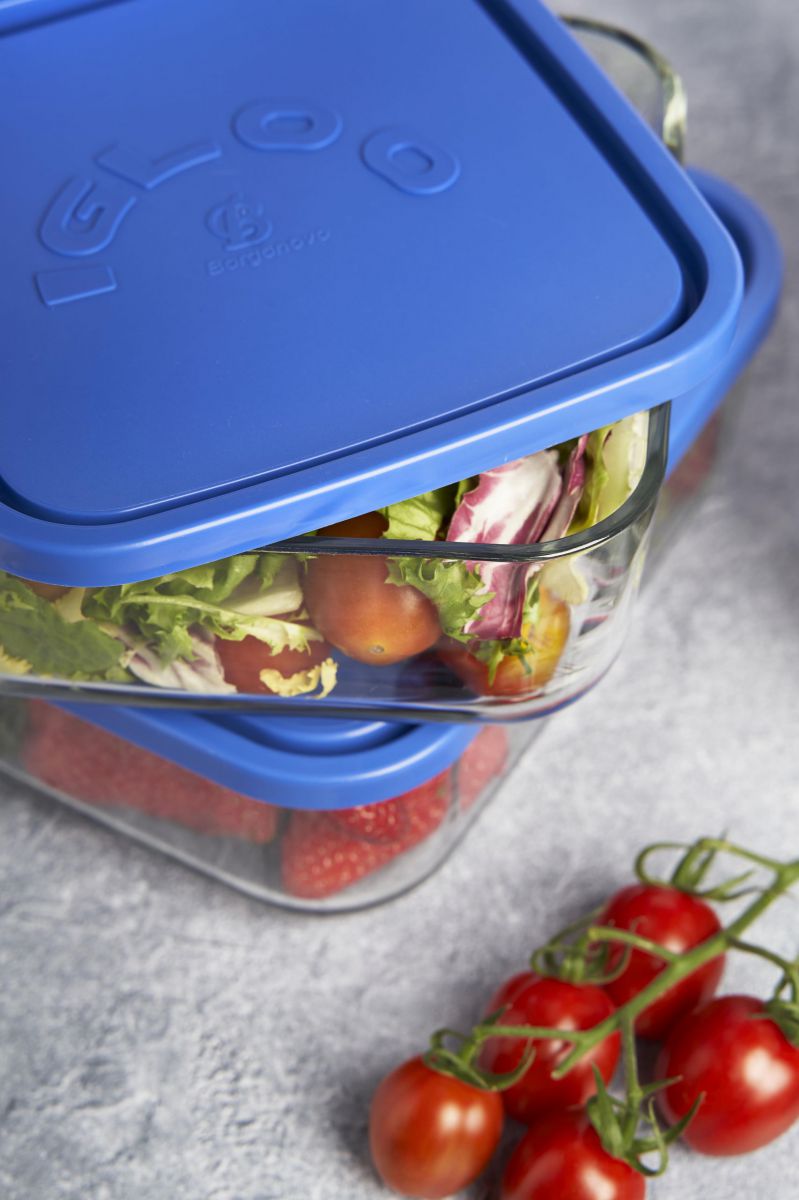 Borgonovo Igloo Round glass container blue Lid 800ml / 15x6cm