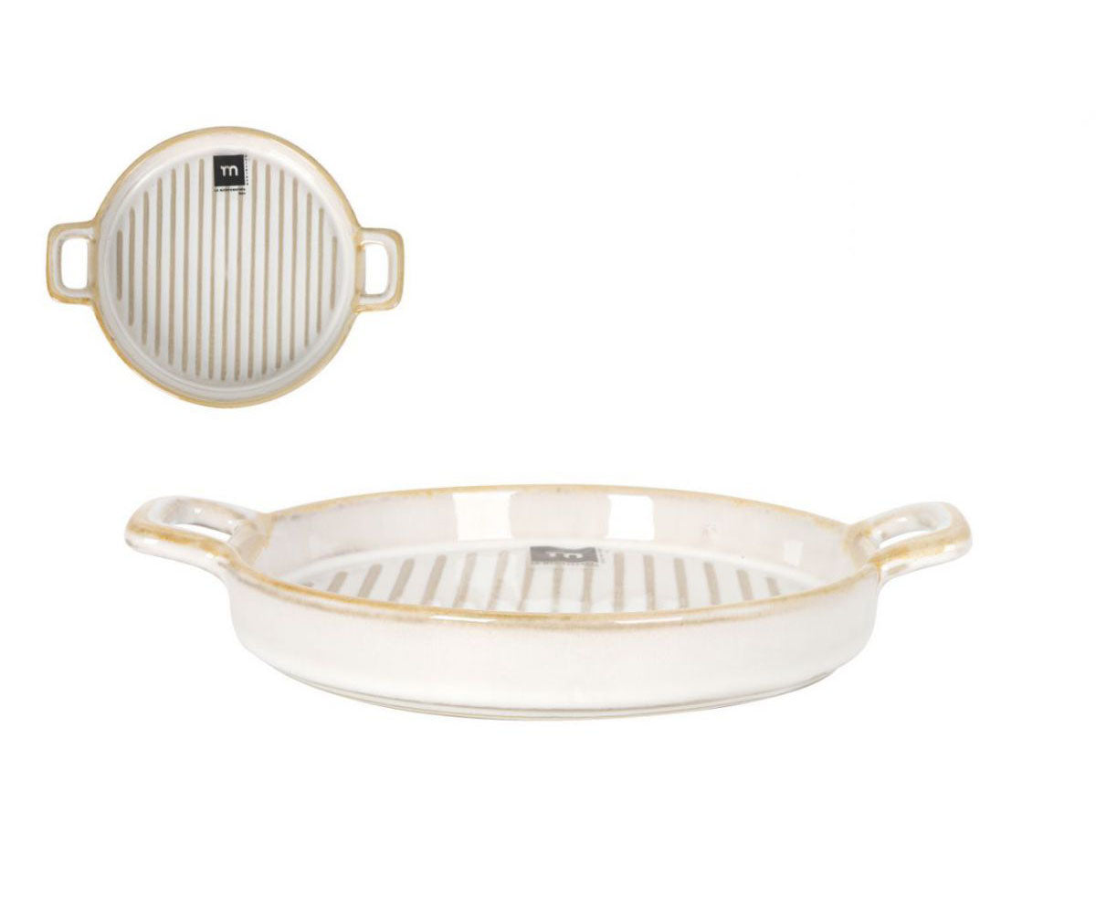 Milky Cream Round dish With Handles 20.5x16cm