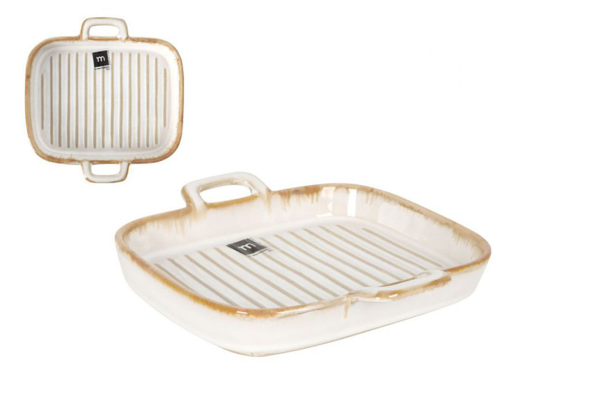Milky Cream Rectangular Lasagna dish With Handles 19x20cm