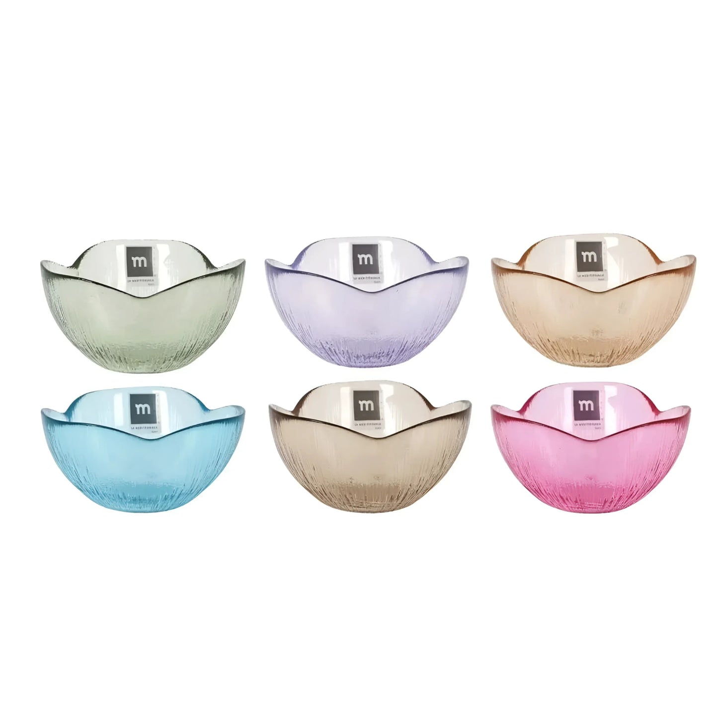 Glass Snack bowls assorted colours Flower 12x6cm