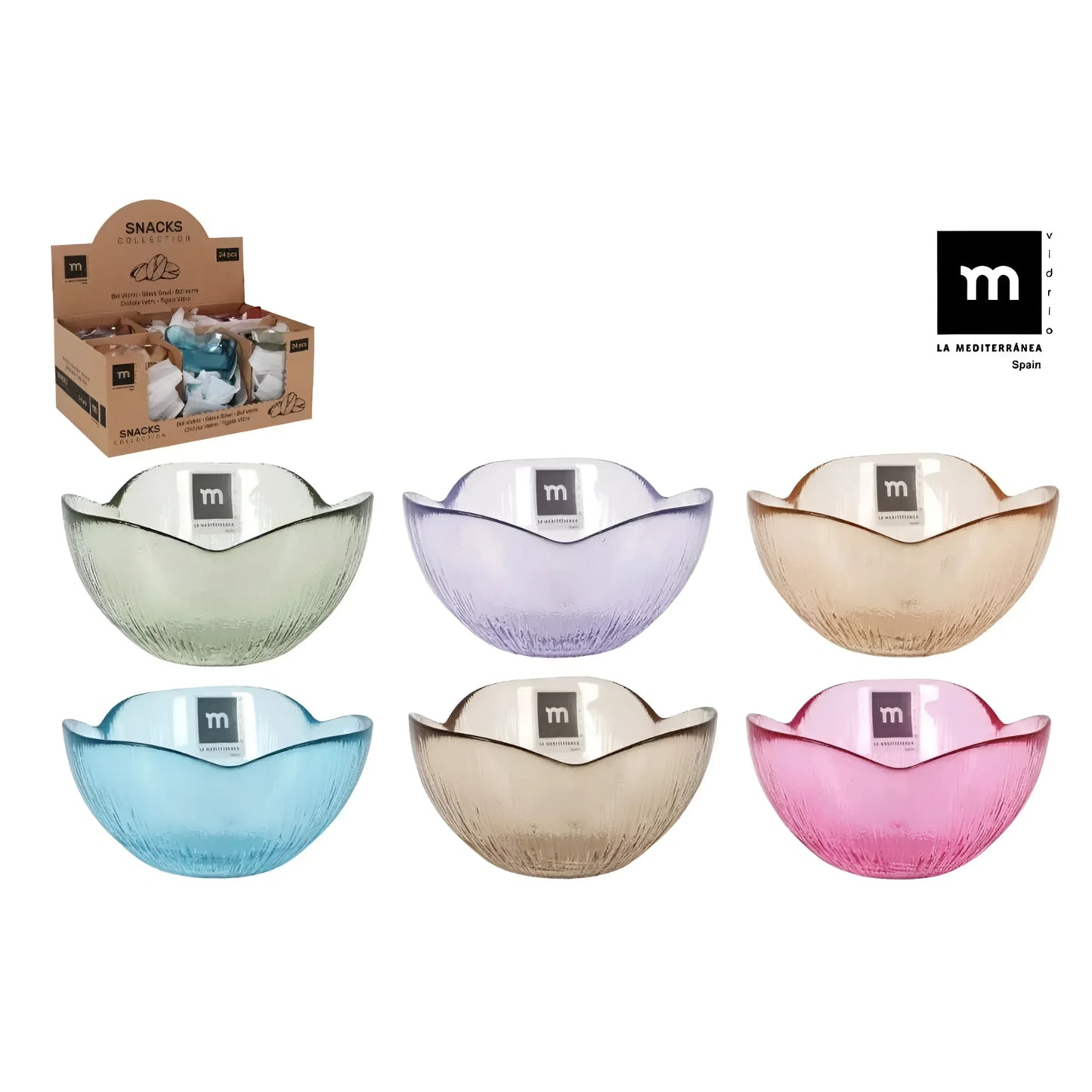 Glass Snack bowls assorted colours Flower 12x6cm