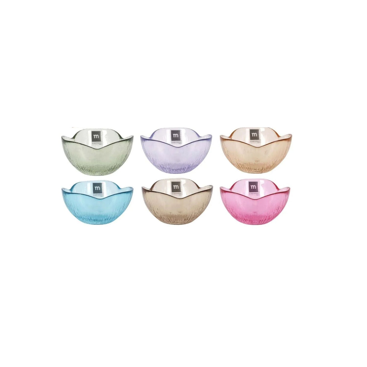 Glass Snack bowls assorted colours Flower 12x6cm