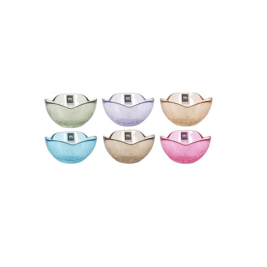 Glass Snack bowls assorted colours Flower 12x6cm
