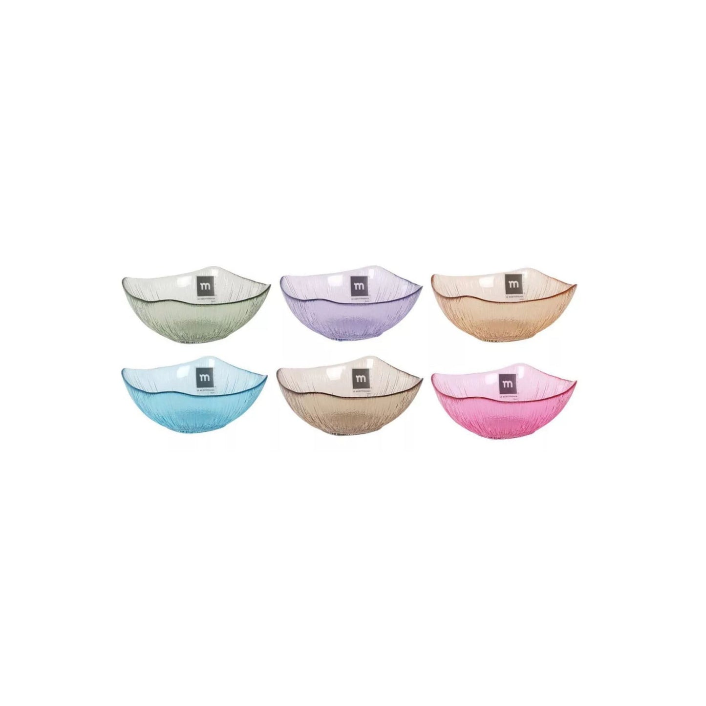 Glass Snack bowls assorted colours Square 13x13x5.5cm