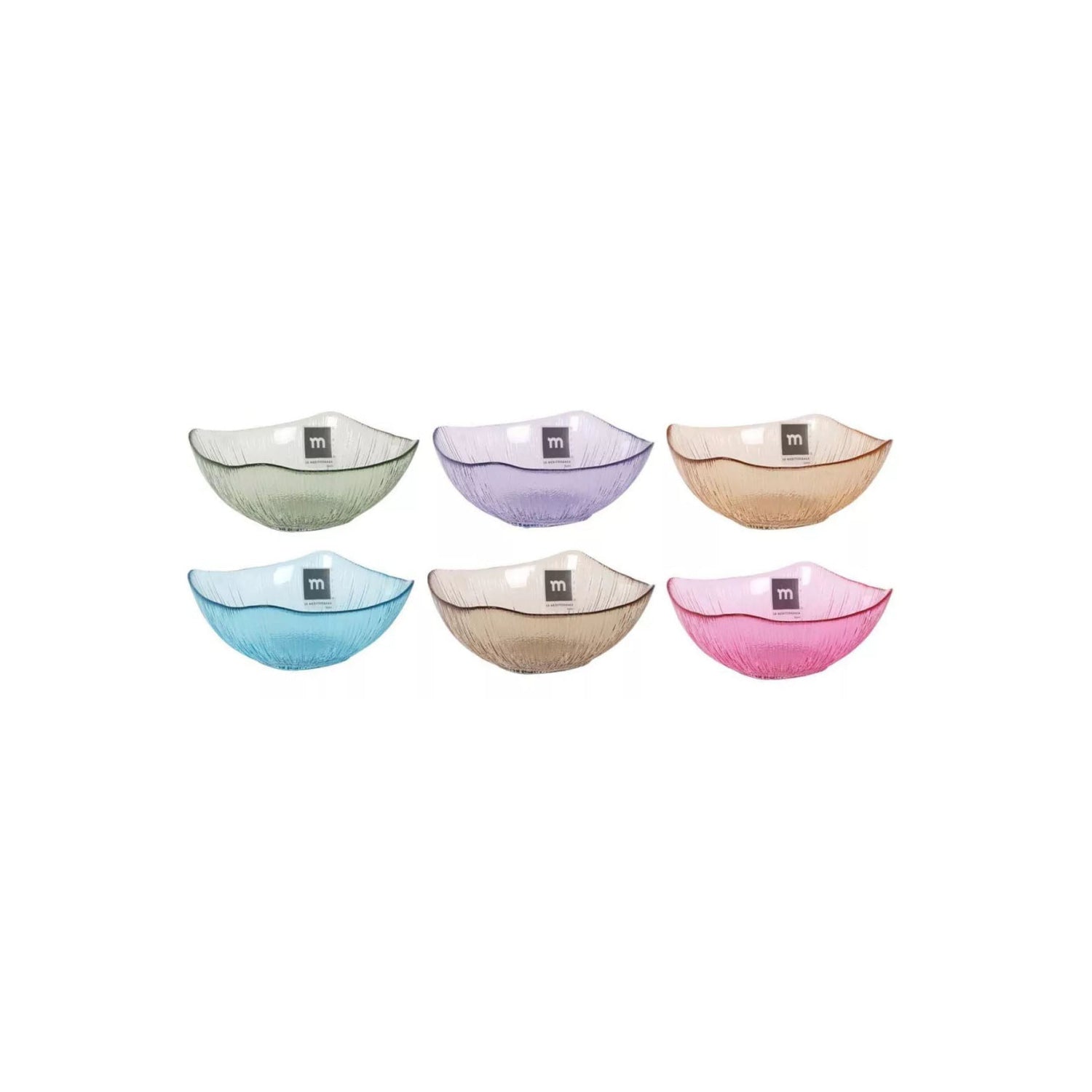 Glass Snack bowls assorted colours Square 13x13x5.5cm