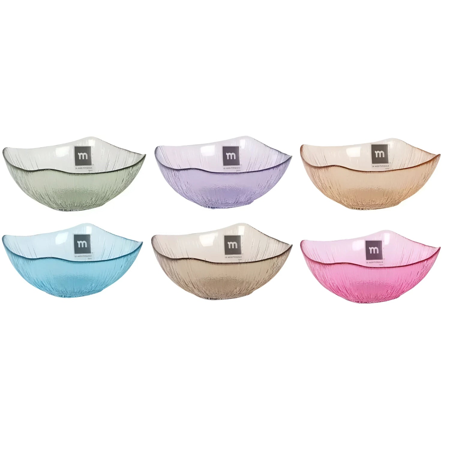 Glass Snack bowls assorted colours Square 13x13x5.5cm