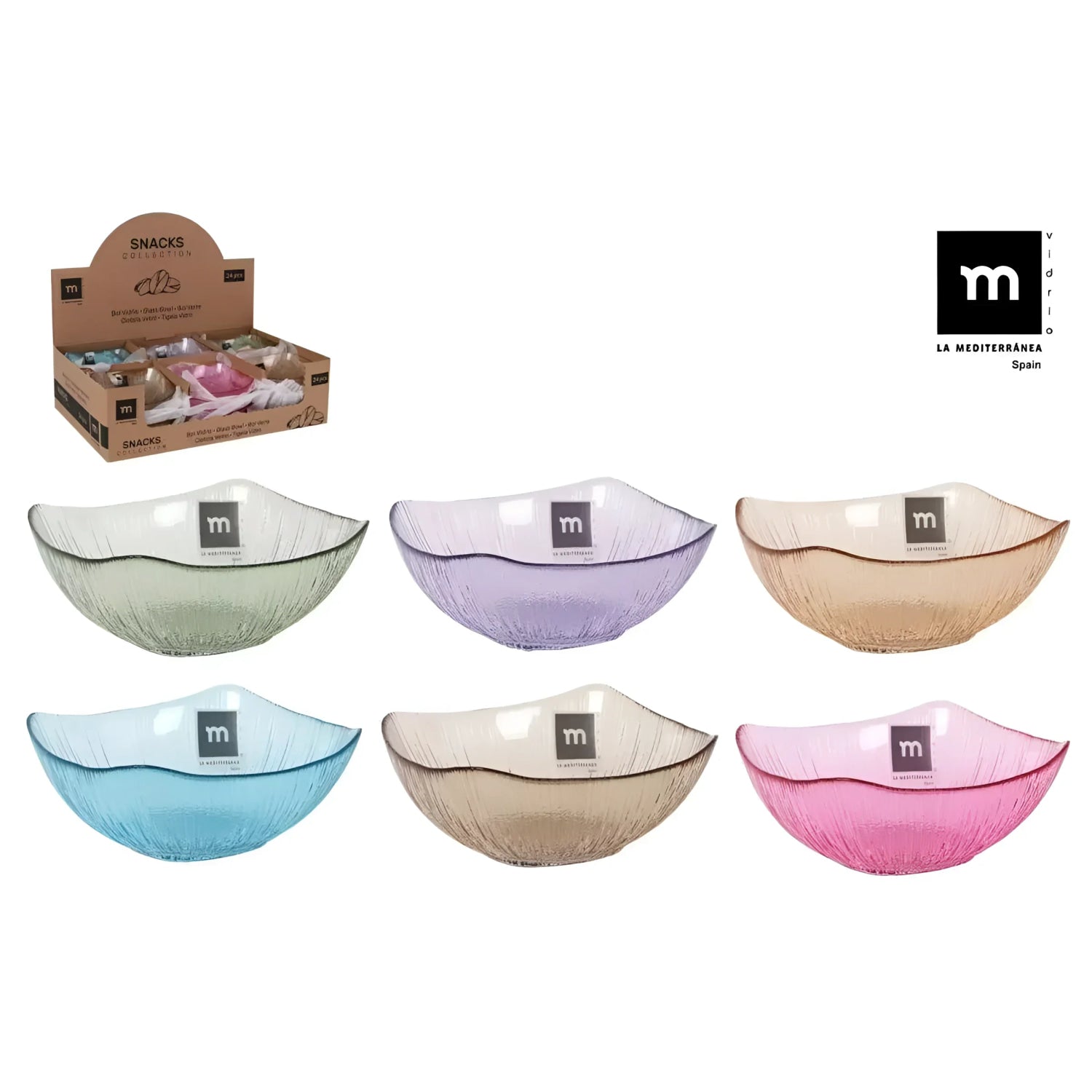 Glass Snack bowls assorted colours Square 13x13x5.5cm