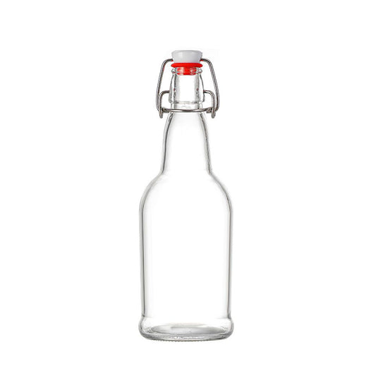 Empty clear glass bottle with swing top stopper for water wine cider reusable 500ml
