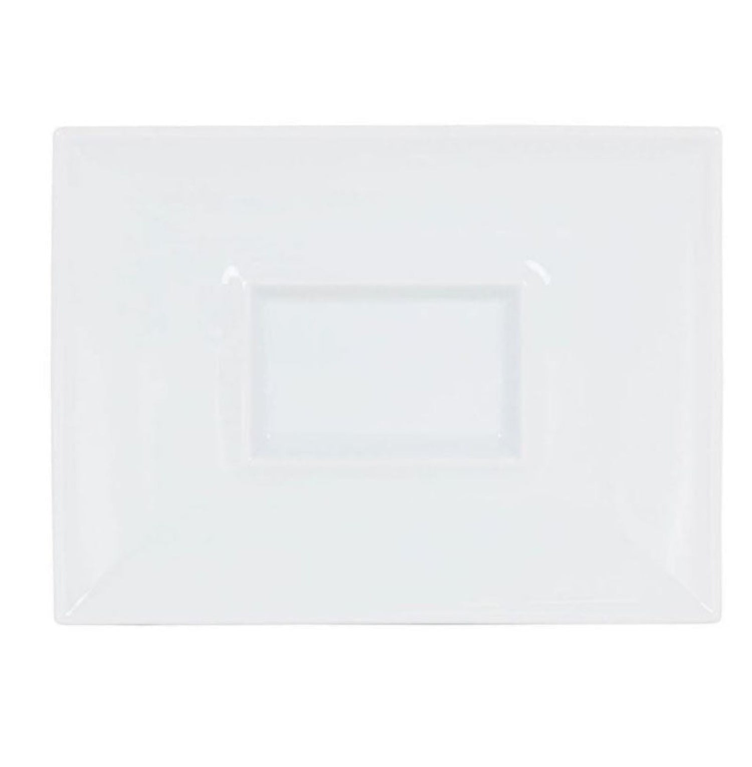 Rectangular white plate on a white background