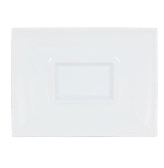 Rectangular white plate on a white background