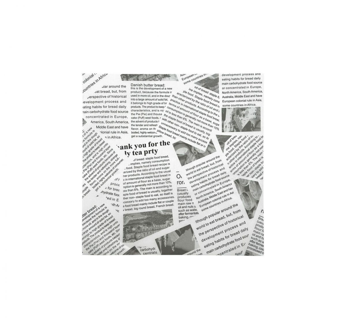Collage of overlapping newspaper clippings on Graseproof Paper 20x20cm Pack of 50 grey