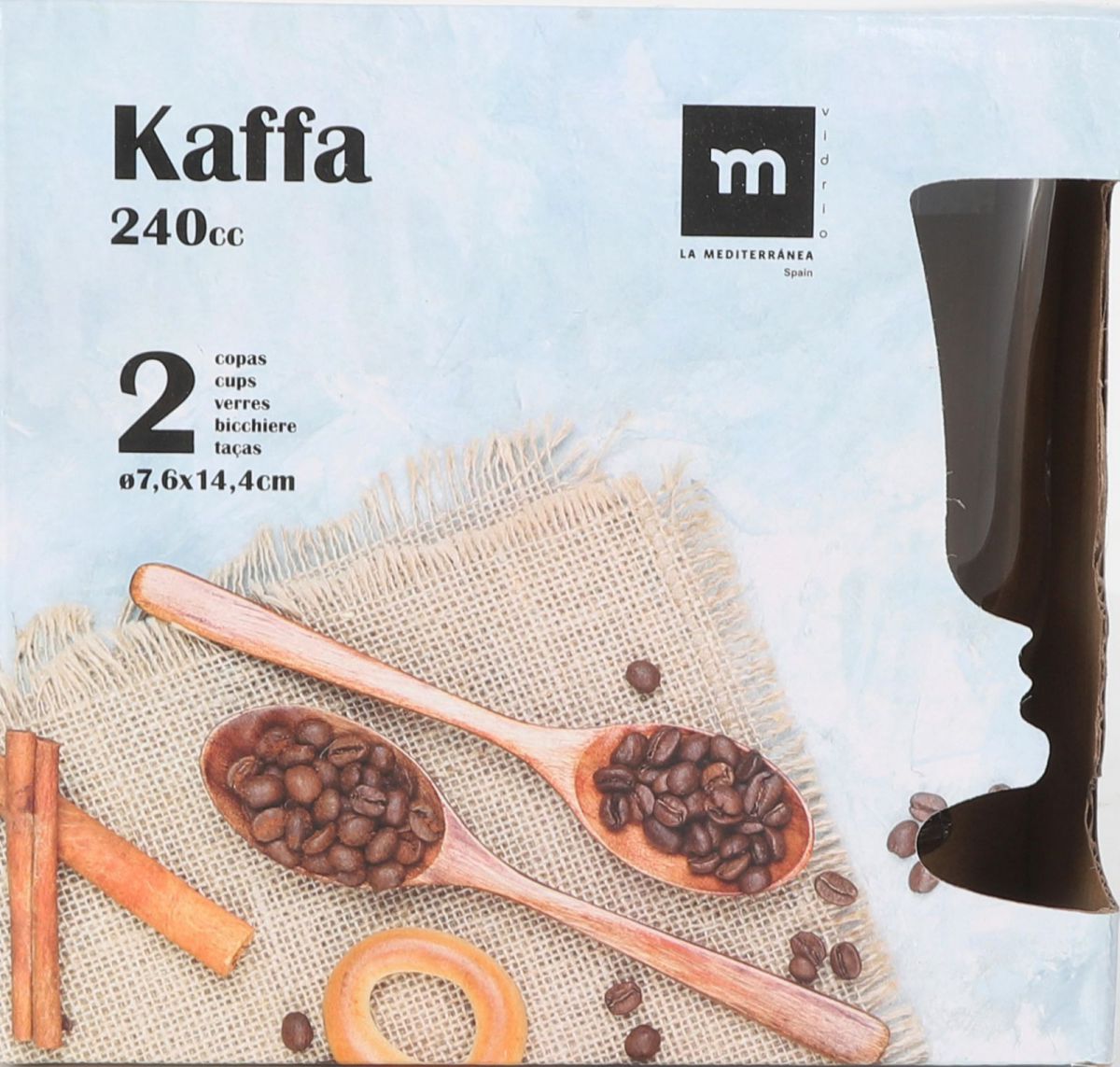 Irish Coffee latte glasses 240ml Kaffa box with two dark glass coffee cups