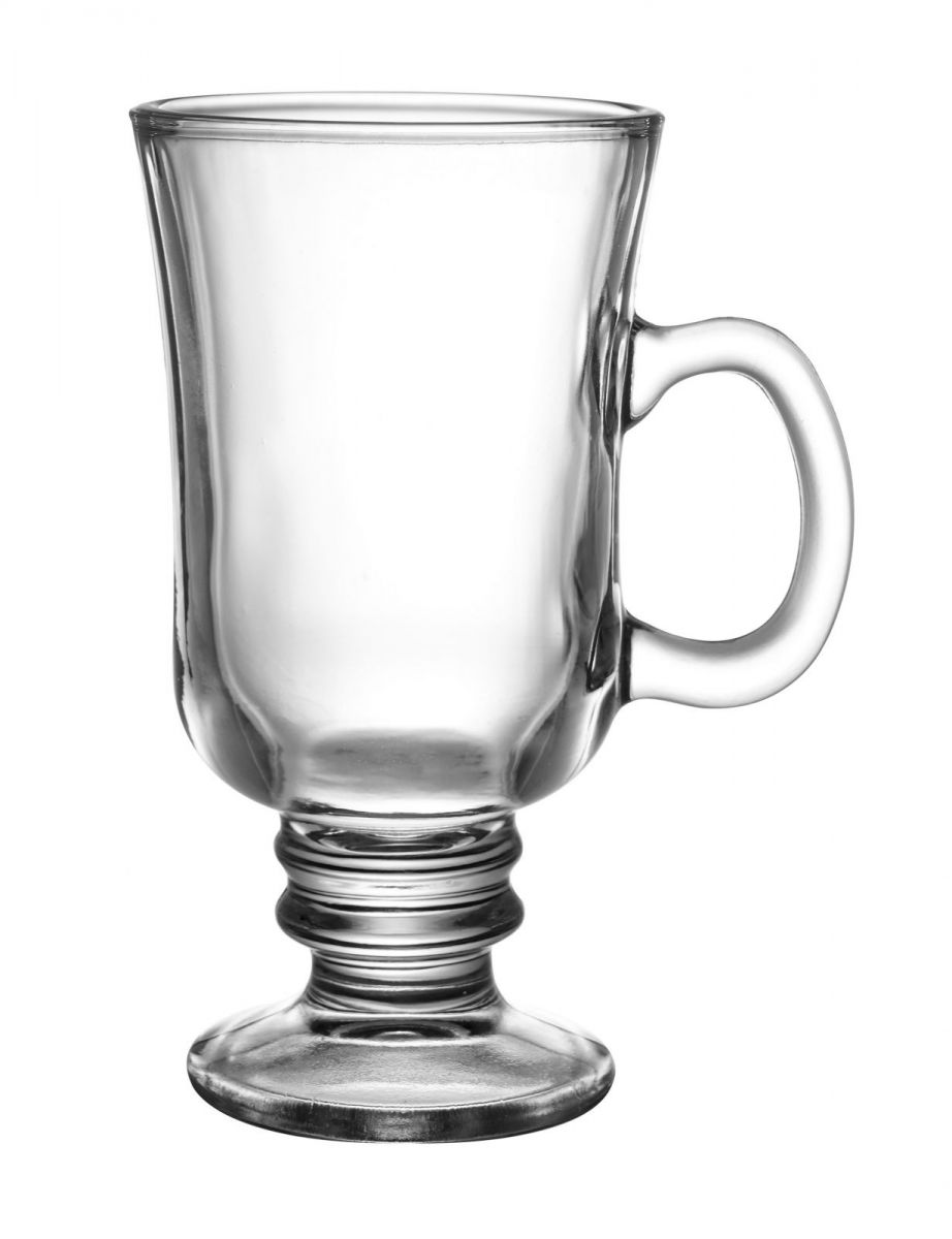 Clear glass Irish coffee mug with handle and ribbed stem for Irish Coffee latte 240ml Kaffa