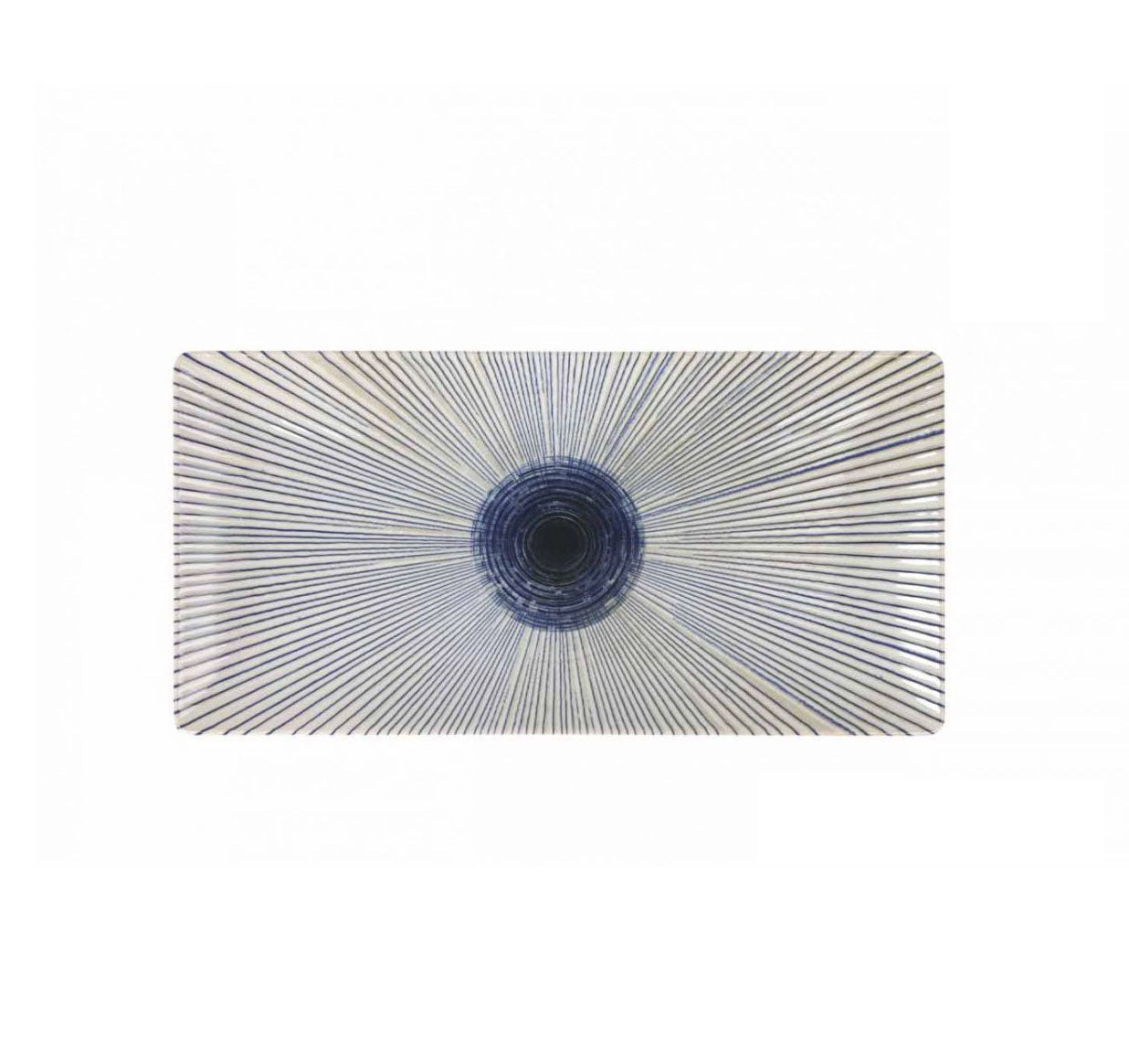 Rectangular Irys tapas sushi dish with blue spiral design placemat 30x15cm