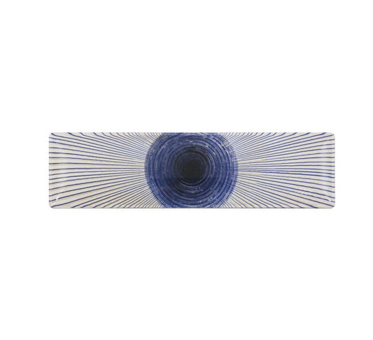 Blue spiral patterned Irys rectangular 30x8cm tapas sushi dish